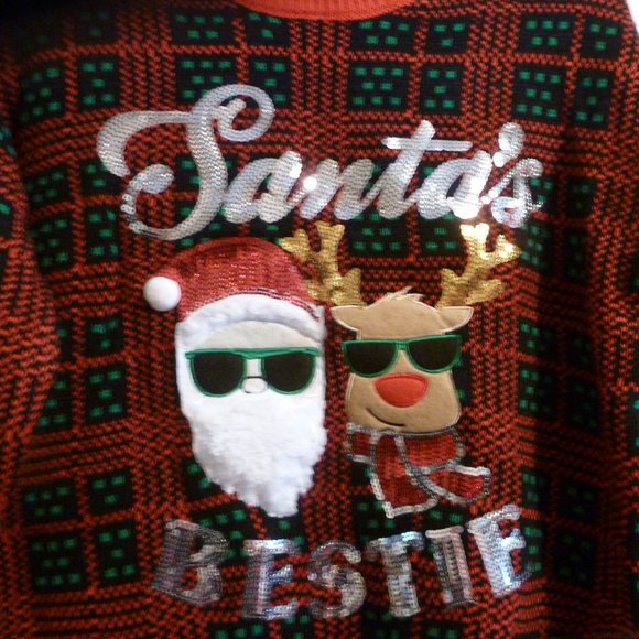 Holiday Special  Santa's Bestie Christmas Sweater Red Green/ NEW  sz L - Picture 3 of 8